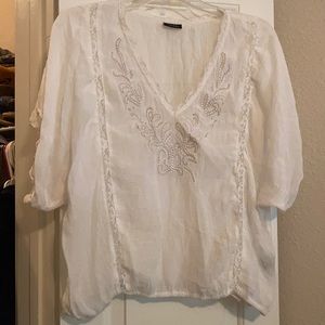 Gauzy Cream Peasant Top